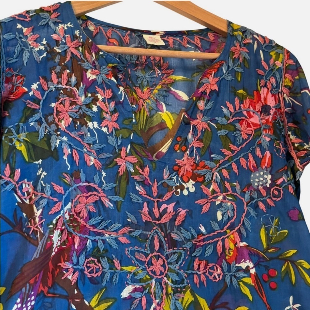RAJ Embroidered Boho Tunic Dress Swim Cover Up M Unique Floral/Bird Print Hippie - Picture 3 of 10